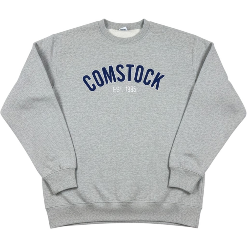 Comstock Est 1985 Crewneck Sweatshirt Heather Gray Navy Blue Applique Medium